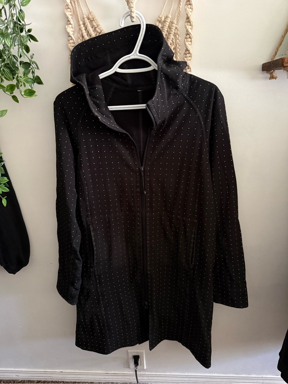 lululemon athletica Black Long Zip Hooded Jacket with Tiny Dot Print